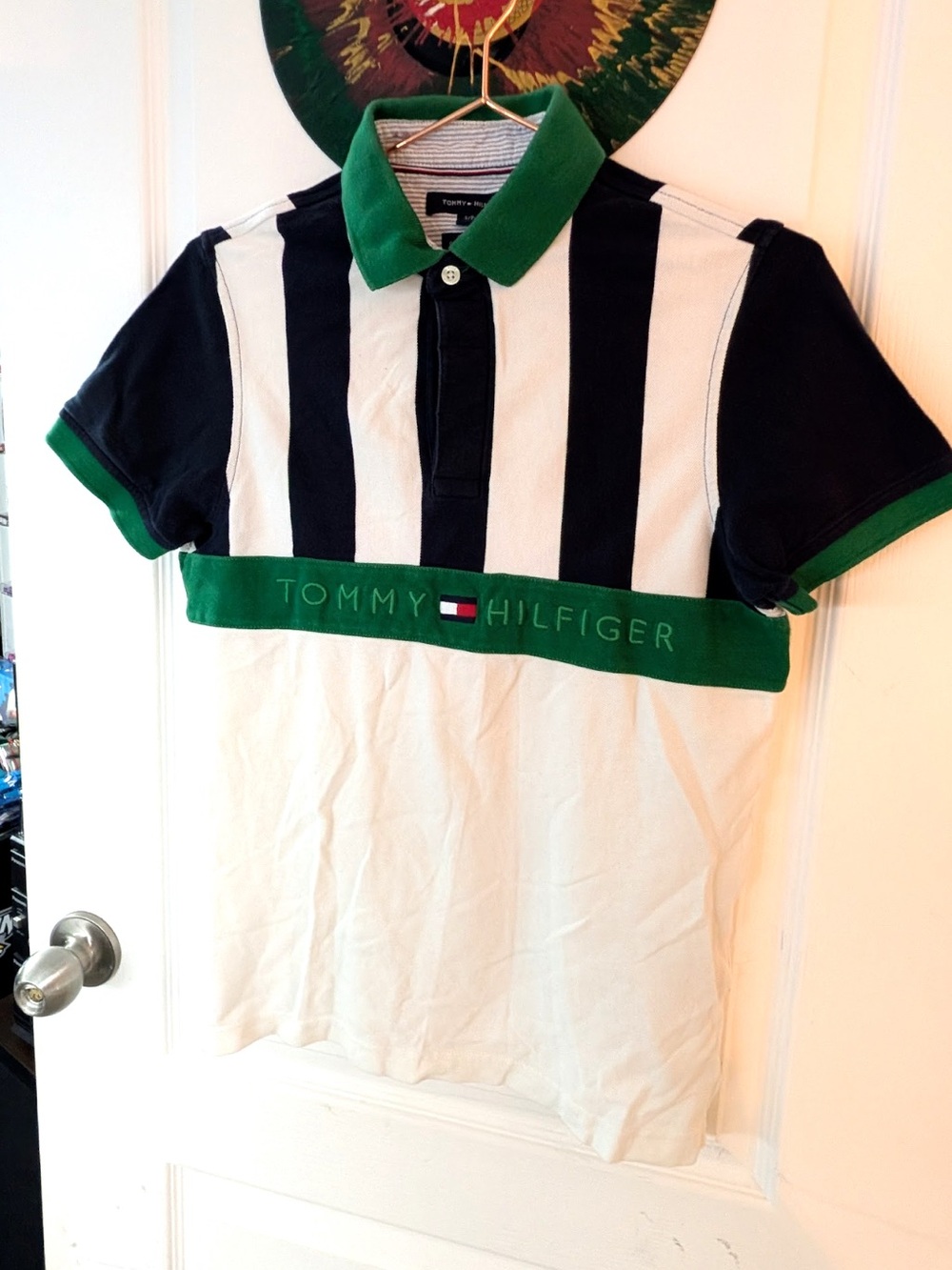 Tommy Hilfiger Navy, White & Green Striped Polo